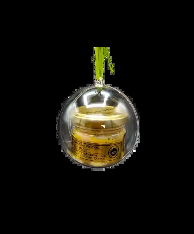 Boule de Noël originale remplie d‘un bocal de Foie Gras 45 g