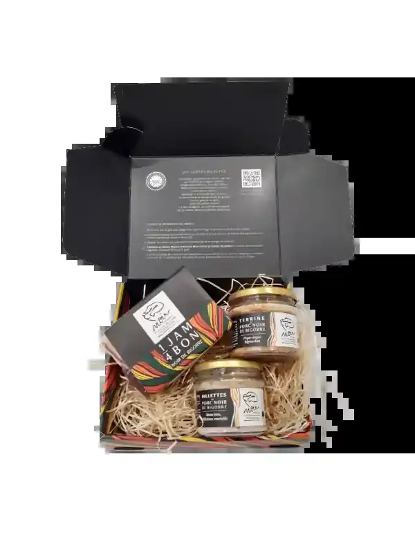 Coffret prestige porc noir de Bigorre AOP avec quart de jambon 24 mois