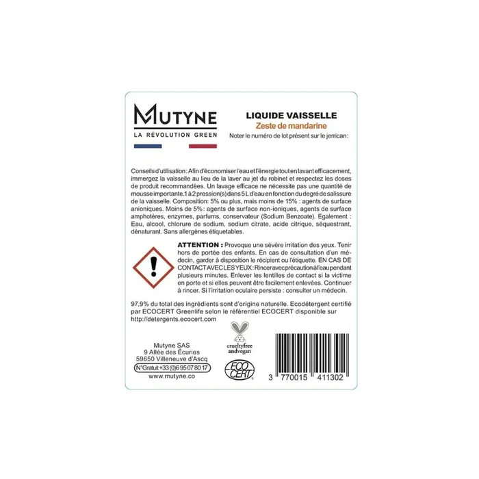 Mutyne — Etiquettes liquide vaisselle zeste de mandarine – Rouleau de 50 étiquettes