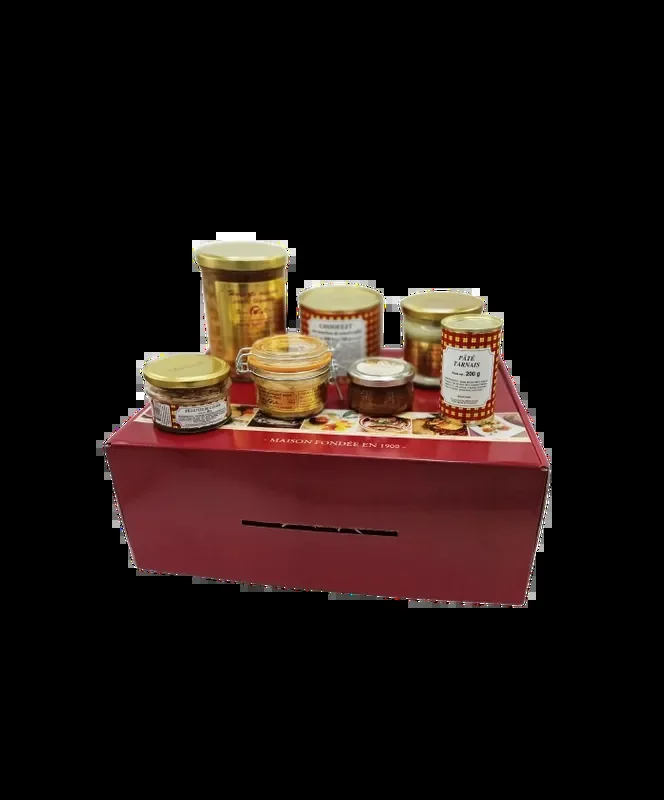 Valisette remplie de produits du terroir avec foie gras