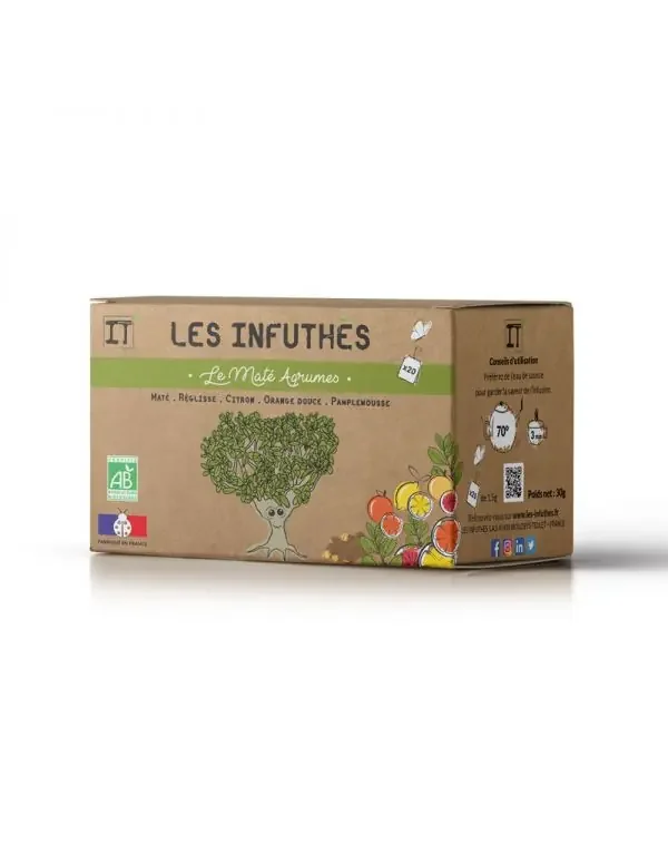 Yerba Maté Bio aux Agrumes – Boîte de 20 Sachets – Les Infuthés